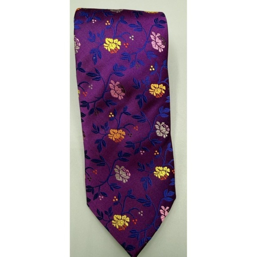 Krimson By Kwame‎ 100% Silk Men's Tie Grape Floral